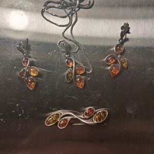 Elegant Silver and Amber Jewelry Set